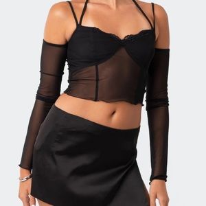 EDIKTED Luella off the shoulder mesh top - BLACK